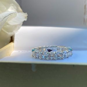 NWT CHARTER CLUB ANNIVERSARY RING IN FINE SILVER W/CUBIC ZIRCONIA STONES- 6 or 8